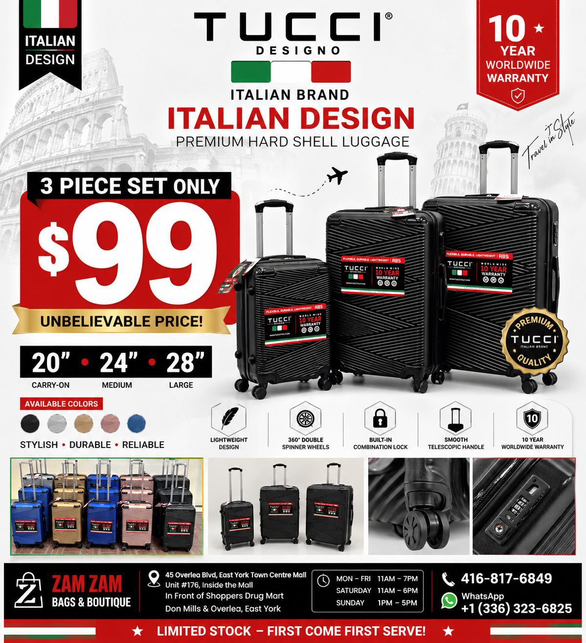 Tucci Designo Italian Hard Shell Luggage 3-Piece Set