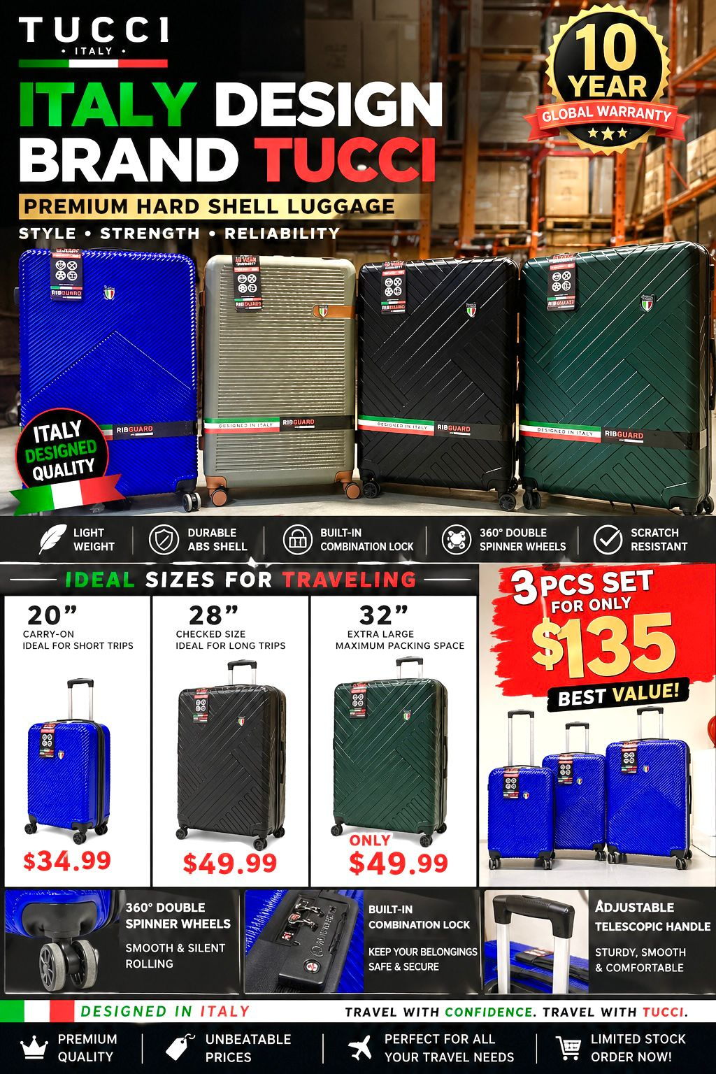 Tucci Italy Premium Hard Shell Luggage Collection